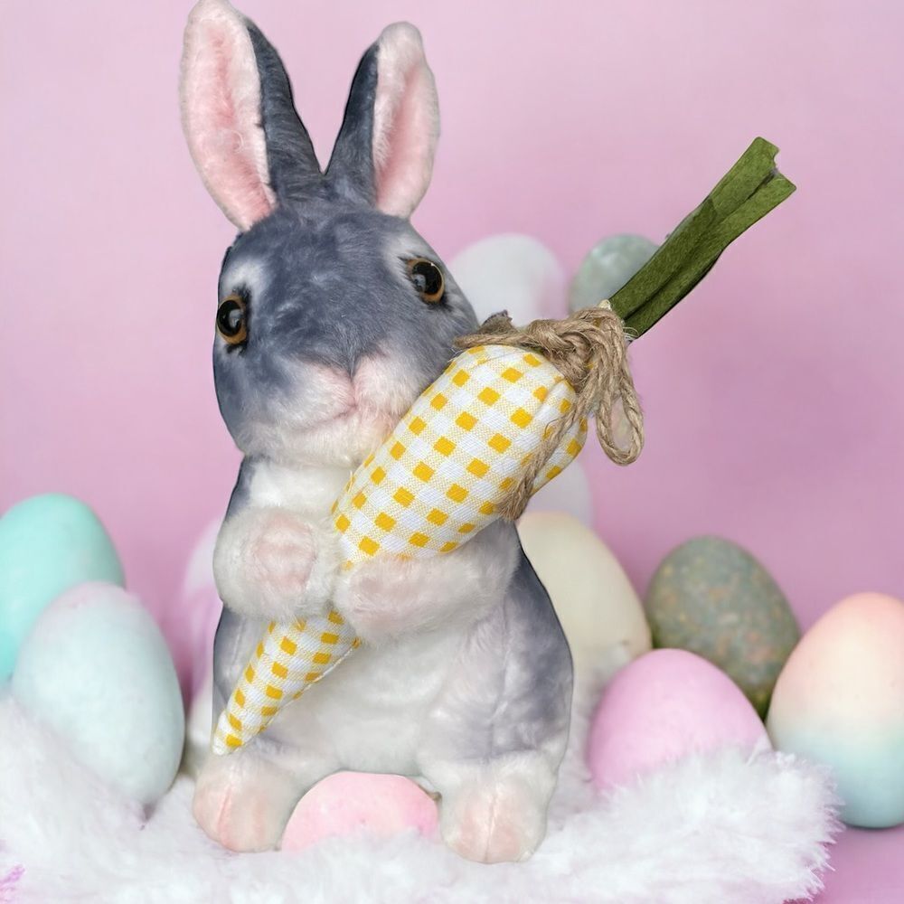 STANDING‎ PLUSH RABBIT IN GRAY AND PINK